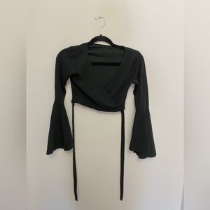 Black Wrap Cropped Blouse